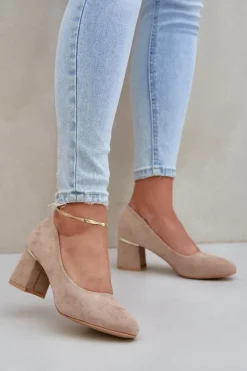 Czółenka Z Eko Zamszu Na Słupku Ciemnobeżowe Zelfitis