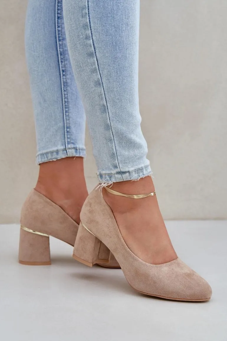 Czółenka Z Eko Zamszu Na Słupku Ciemnobeżowe Zelfitis