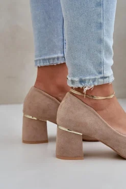 Czółenka Z Eko Zamszu Na Słupku Ciemnobeżowe Zelfitis