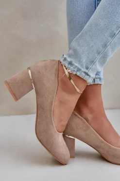 Czółenka Z Eko Zamszu Na Słupku Ciemnobeżowe Zelfitis