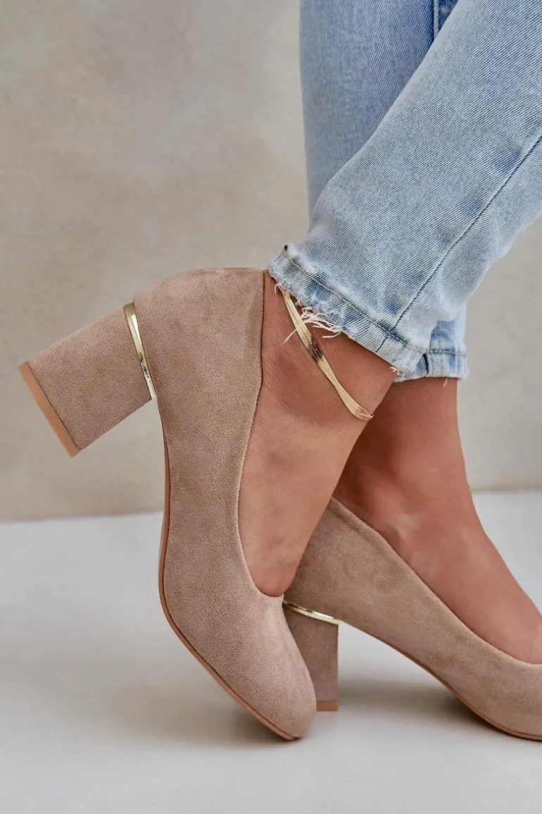 Czółenka Z Eko Zamszu Na Słupku Ciemnobeżowe Zelfitis