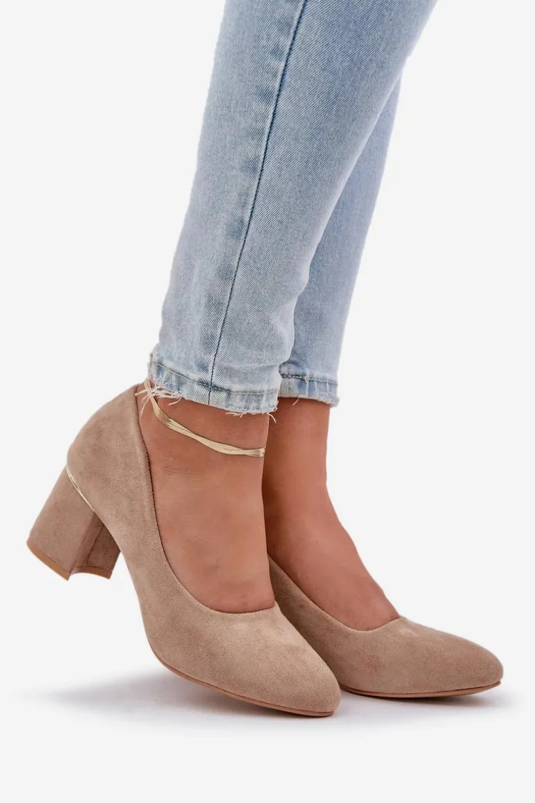 Czółenka Z Eko Zamszu Na Słupku Ciemnobeżowe Zelfitis