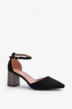 Czółenka z Eko Zamszu Na Zdobionym Słupku Czarne Anlitela