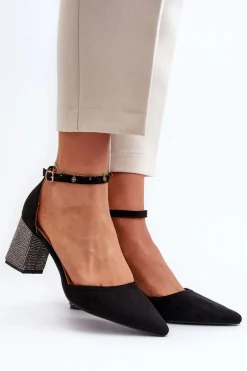 Czółenka z Eko Zamszu Na Zdobionym Słupku Czarne Anlitela