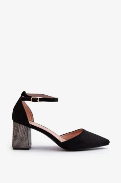 Czółenka z Eko Zamszu Na Zdobionym Słupku Czarne Anlitela