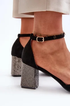 Czółenka z Eko Zamszu Na Zdobionym Słupku Czarne Anlitela