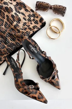 Czółenka Z Odkrytą Piętą I Paseczkami Panterka Brązowe Ravira