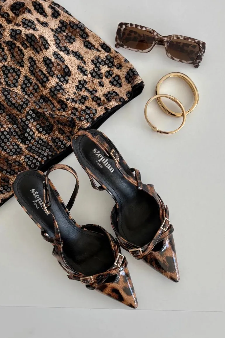 Czółenka Z Odkrytą Piętą I Paseczkami Panterka Brązowe Ravira