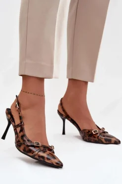 Czółenka Z Odkrytą Piętą I Paseczkami Panterka Brązowe Ravira