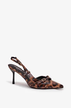 Czółenka Z Odkrytą Piętą I Paseczkami Panterka Brązowe Ravira