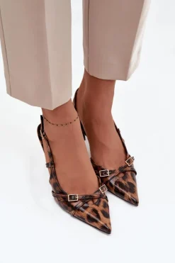 Czółenka Z Odkrytą Piętą I Paseczkami Panterka Brązowe Ravira