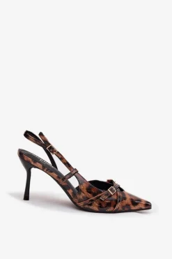 Czółenka Z Odkrytą Piętą I Paseczkami Panterka Brązowe Ravira