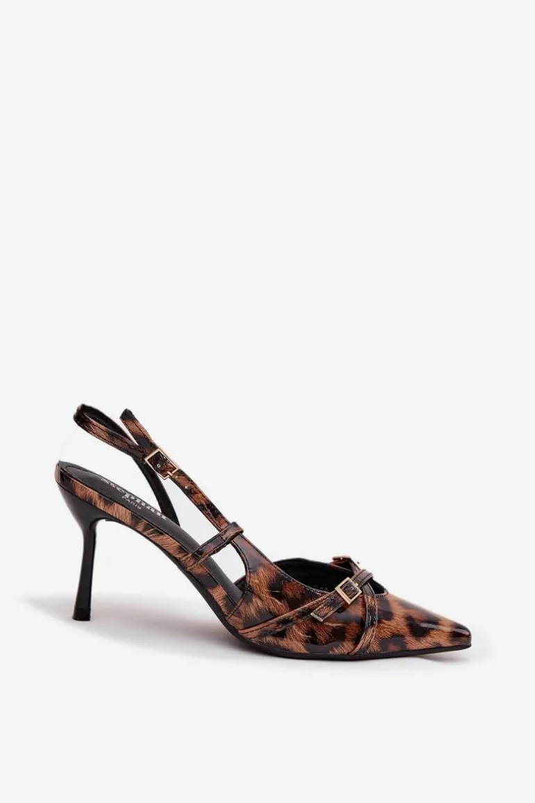 Czółenka Z Odkrytą Piętą I Paseczkami Panterka Brązowe Ravira