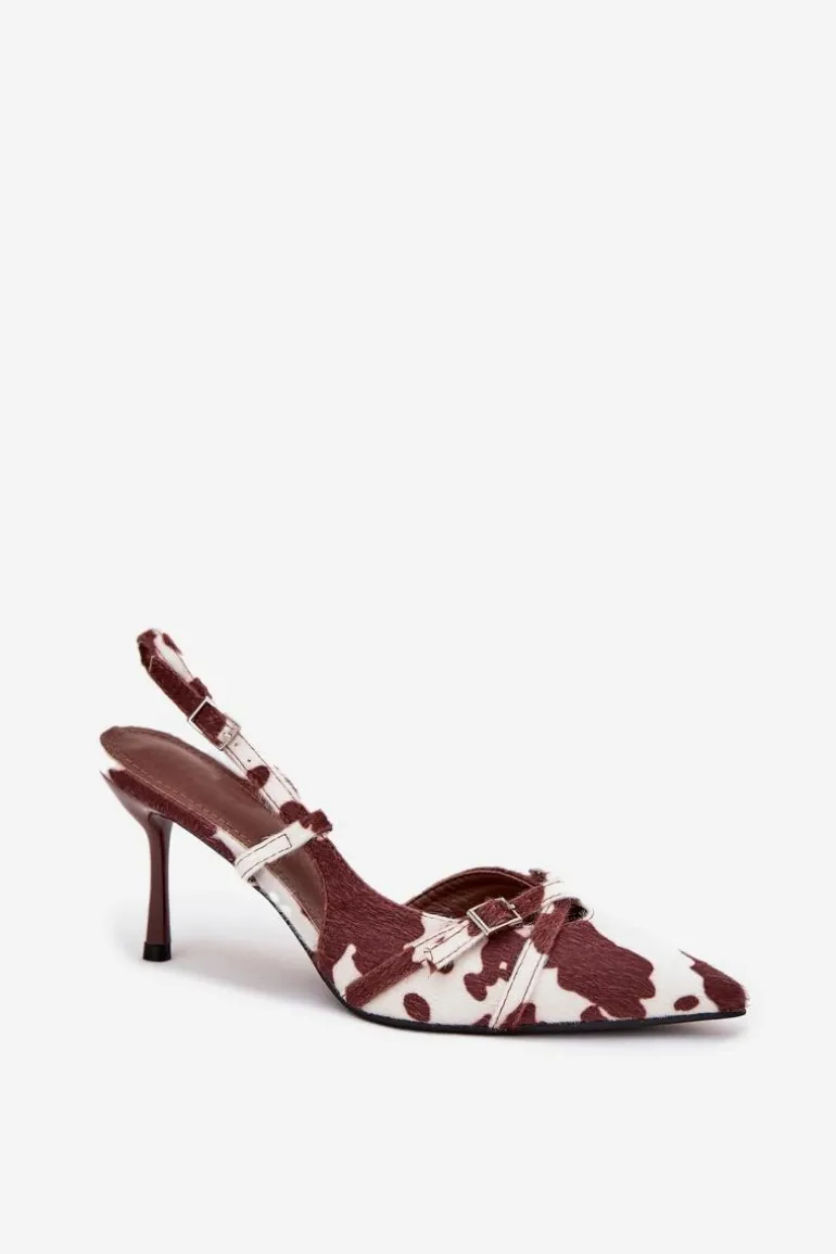 Czółenka Z Odkrytą Piętą I Paseczkami Łaty Biało-Brązowe Ravira