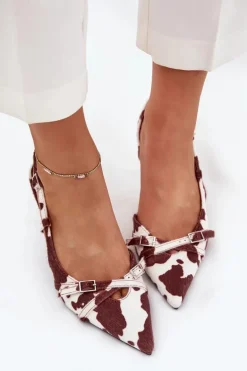 Czółenka Z Odkrytą Piętą I Paseczkami Łaty Biało-Brązowe Ravira