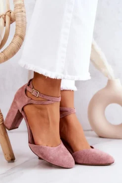 Czółenka Zamszowe Na Słupku Sergio Leone SK851 Różowe