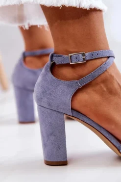 Czółenka Zamszowe Na Słupku Sergio Leone SK851 Niebieskie