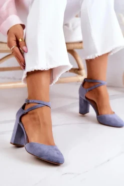 Czółenka Zamszowe Na Słupku Sergio Leone SK851 Niebieskie