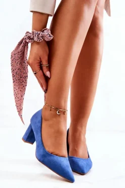 Czółenka Zamszowe Na Słupku Niebieskie Abbey