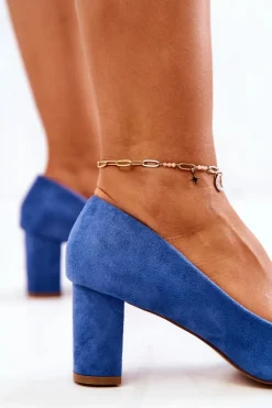 Czółenka Zamszowe Na Słupku Niebieskie Abbey