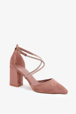 Czółenka Ze Szpiczastymi Noskami I Zdobionymi Paseczkami Na Słupku Ciemnobeżowe Verithas