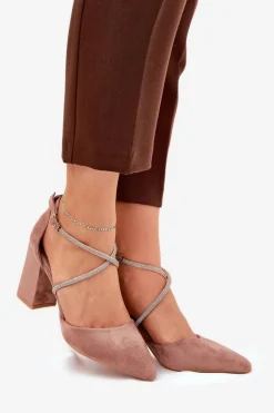 Czółenka Ze Szpiczastymi Noskami I Zdobionymi Paseczkami Na Słupku Ciemnobeżowe Verithas