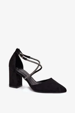 Czółenka Ze Szpiczastymi Noskami I Zdobionymi Paseczkami Na Słupku Czarne Verithas