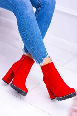 Czerwone botki na słupku Guriela Suede