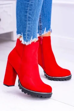 Czerwone botki na słupku Guriela Suede