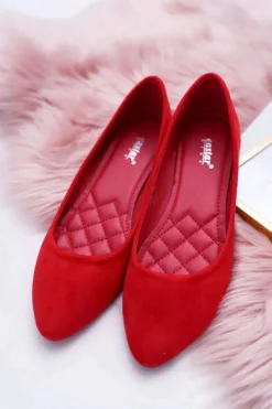 Czerwone Damskie Balerinki Zamsz Bueno