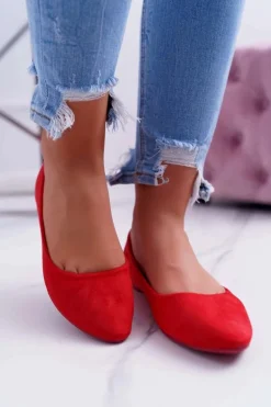 Czerwone Damskie Balerinki Zamsz Bueno