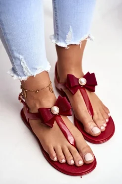 Czerwone Damskie Gumowe Sandałki Japonki Kokarda Etta