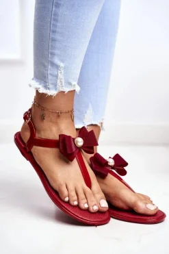 Czerwone Damskie Gumowe Sandałki Japonki Kokarda Etta