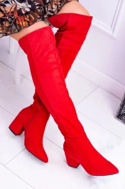 Czerwone Damskie Kozaki Zamszowe Za Kolano Feluni