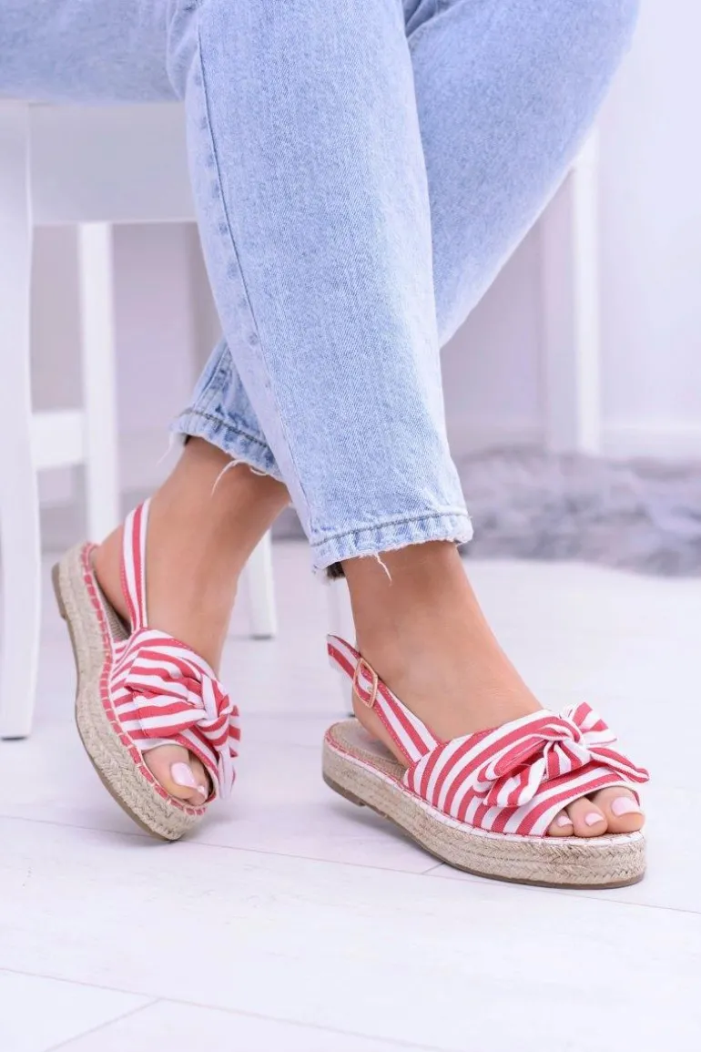 Czerwone Damskie Sandały Espadryle Kokardy Buni