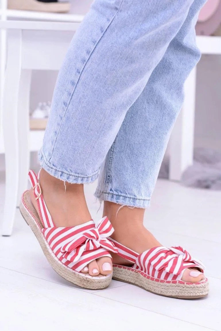 Czerwone Damskie Sandały Espadryle Kokardy Buni