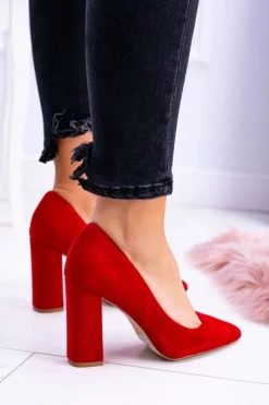 Czerwone Damskie Zamszowe Czółenka Na Słupku Celine