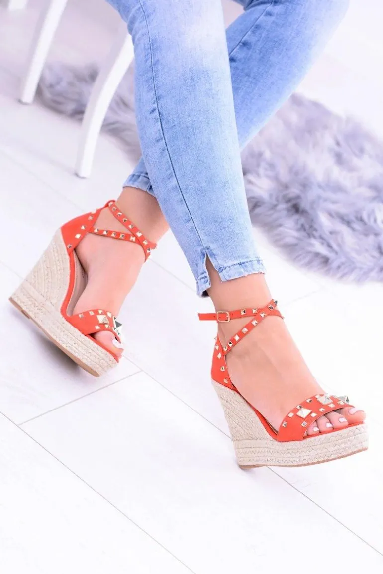 Czerwone Sandały Na Koturnie Espadryl Ćwieki Dżety Narumi