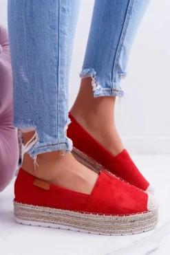 Czerwone Wsuwane Zamszowe Espadryle Mariako