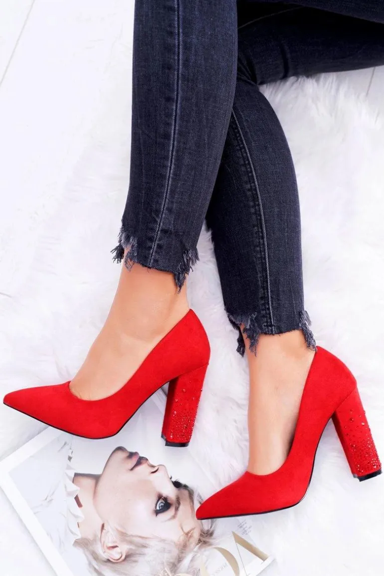 Czerwone Zamszowe Czółenka Razor