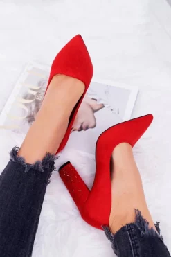 Czerwone Zamszowe Czółenka Razor