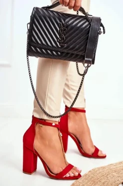 Czerwone Zamszowe Sandałki na Słupku z Frędzlem Annick