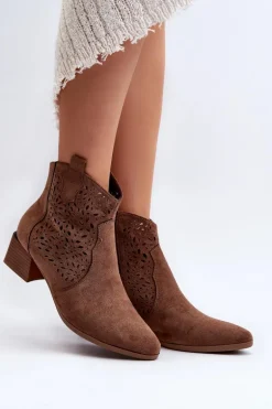 Damskie Ażurowe Botki Brązowe Madalina
