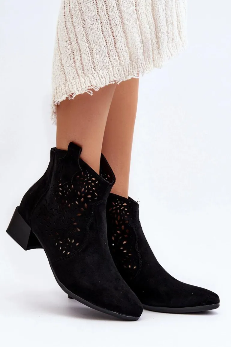 Damskie Ażurowe Botki Czarne Madalina