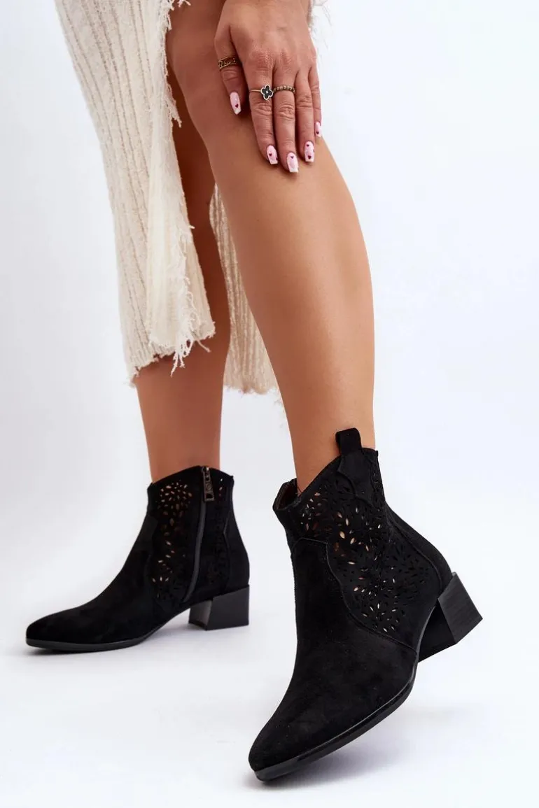 Damskie Ażurowe Botki Czarne Madalina