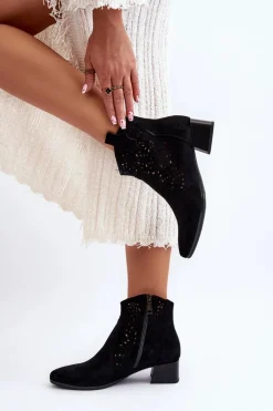 Damskie Ażurowe Botki Czarne Madalina