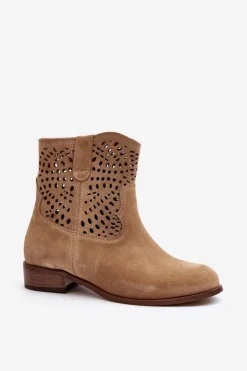 Damskie Ażurowe Botki Lewski Shoes 3305/2 Beżowe