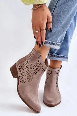 Damskie Ażurowe Botki Lewski Shoes 2909 Jasnobrązowe