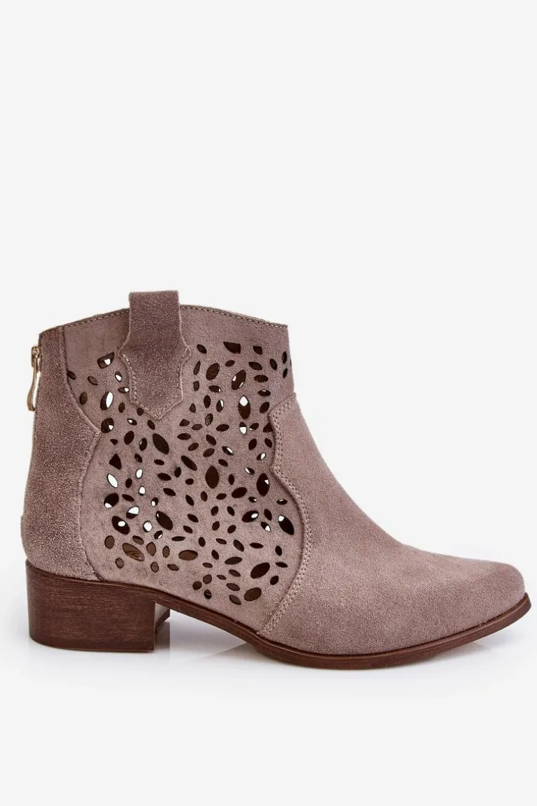 Damskie Ażurowe Botki Lewski Shoes 2909 Jasnobrązowe