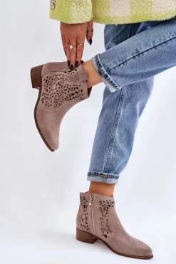 Damskie Ażurowe Botki Lewski Shoes 2909 Jasnobrązowe